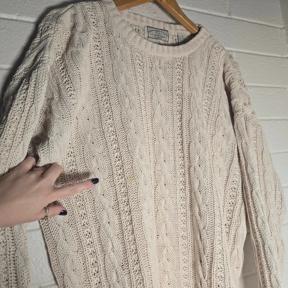Vtg American Eagle Cable Knit Sweater Mens XL Fisherman Ramie Boho 90s Oversized